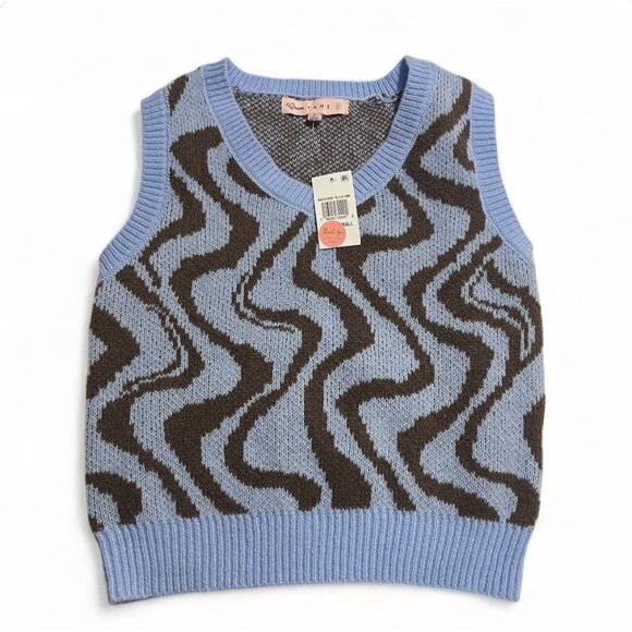 Crave Fame Juniors' Printed Sweater Vest - Pale Blue Combo, Size S, New - Picture 2 of 9